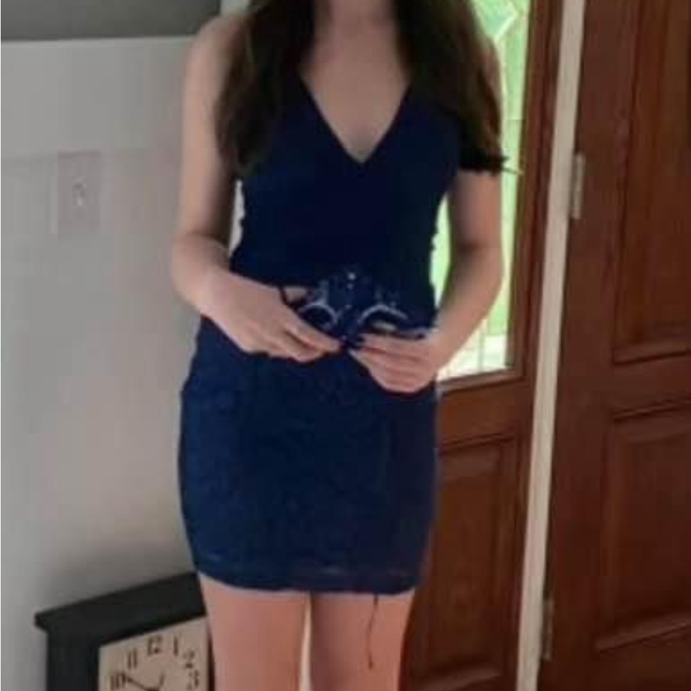 Elegant Navy Blue Lace Dress
